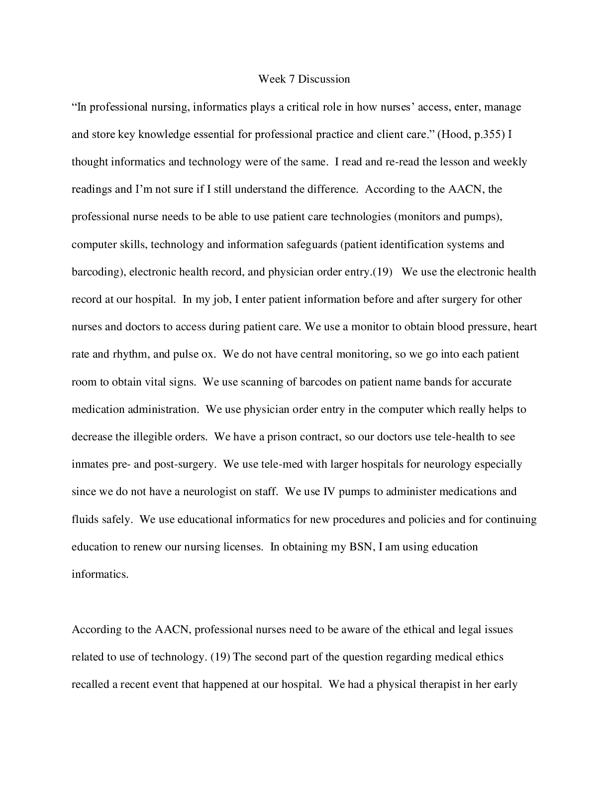 Preview image for NR 351 Discussion: Informatics in Professional Nursing